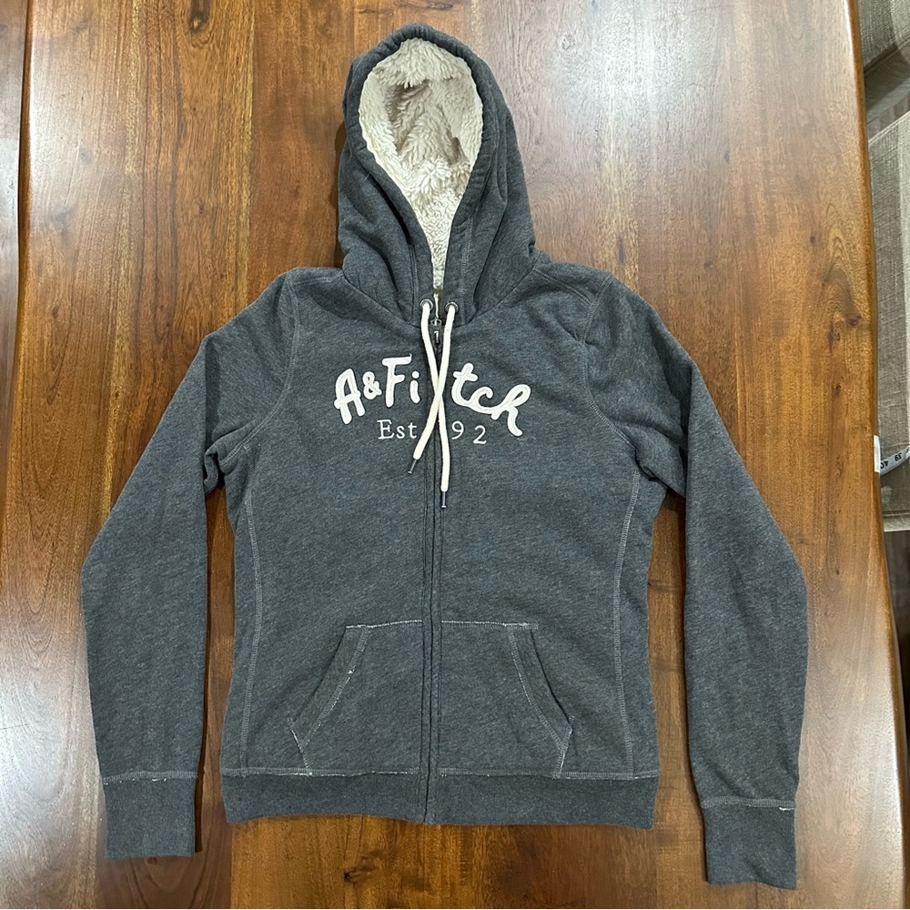 Abercrombie‎ & Fitch Vintage Y2K Fur Lined Zip Up Hoodie Jacket Sz L Bella Swan